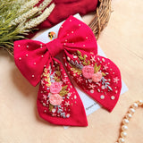 Ruby Rosette Hand Embroidered Floral Hair Bow