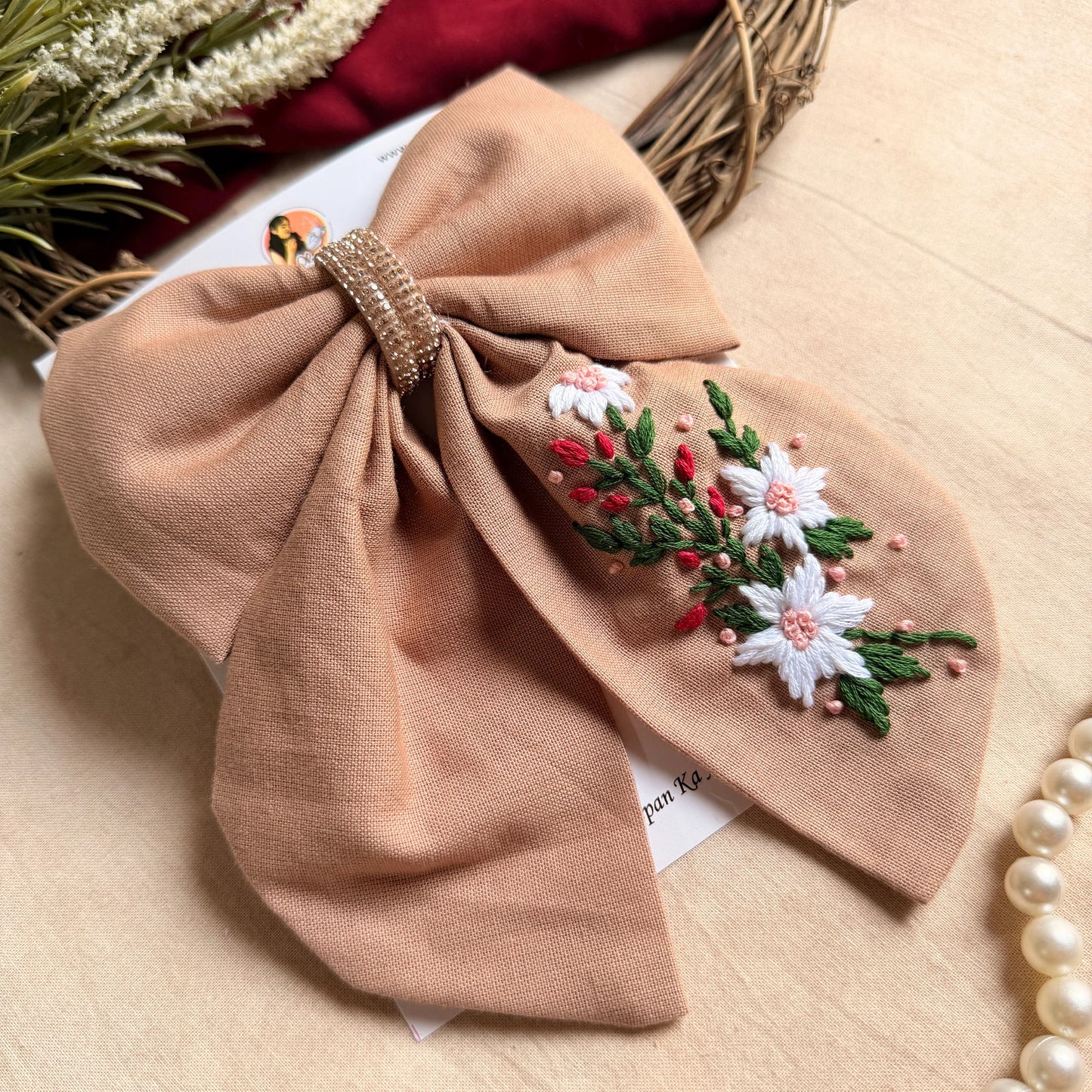Blushwood Bloom Hand Embroidered Floral Hair Bow