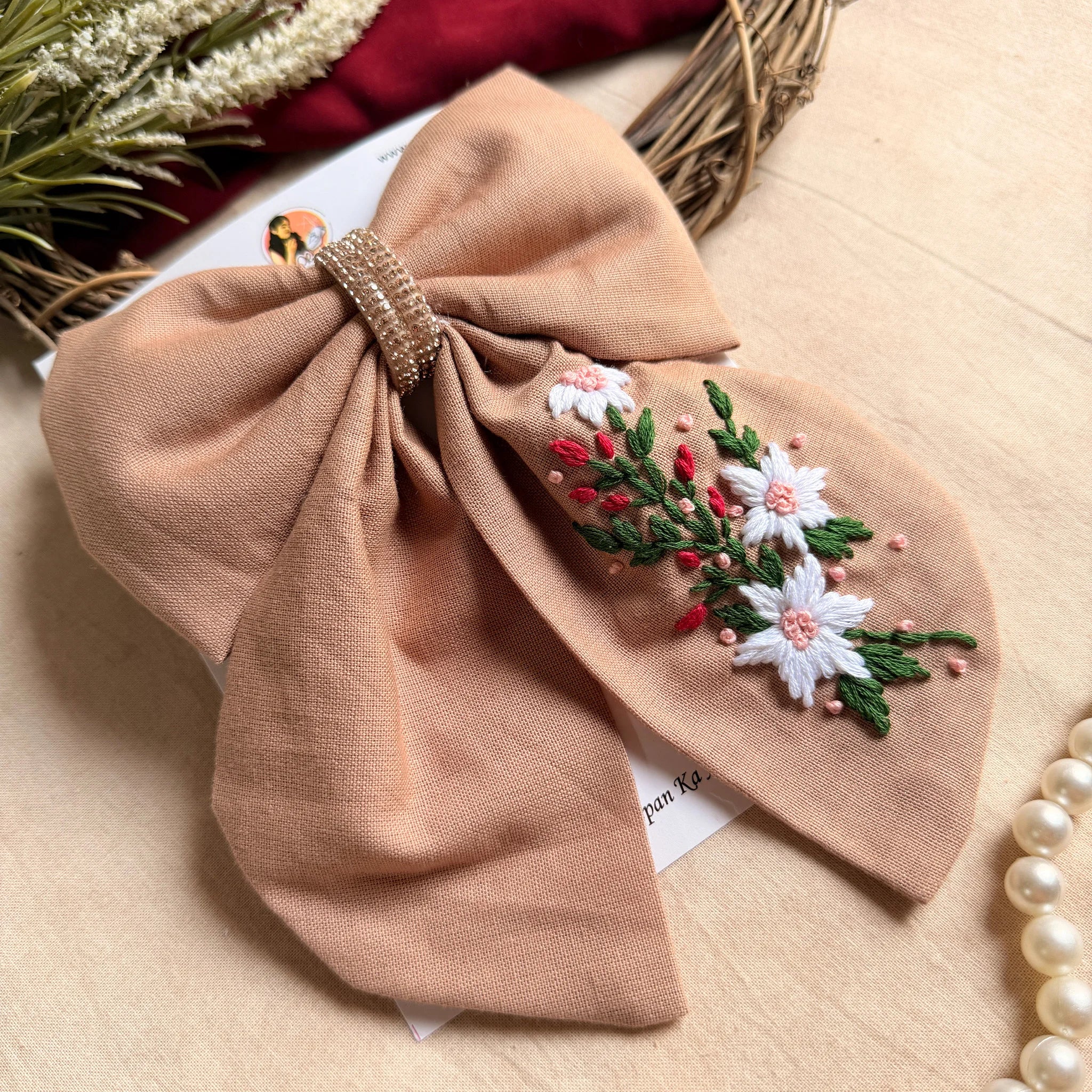 Blushwood Bloom Hand Embroidered Floral Hair Bow
