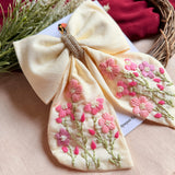 Vanilla Bloom Hand Embroidered Floral Hair Bow