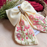 Vanilla Bloom Hand Embroidered Floral Hair Bow