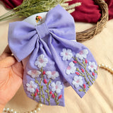 Lavender Poetry Hand Embroidered Floral Hair Bow