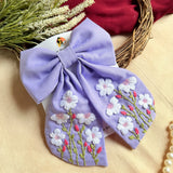 Lavender Poetry Hand Embroidered Floral Hair Bow