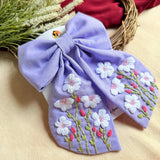 Lavender Poetry Hand Embroidered Floral Hair Bow