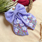 Lavender Poetry Hand Embroidered Floral Hair Bow