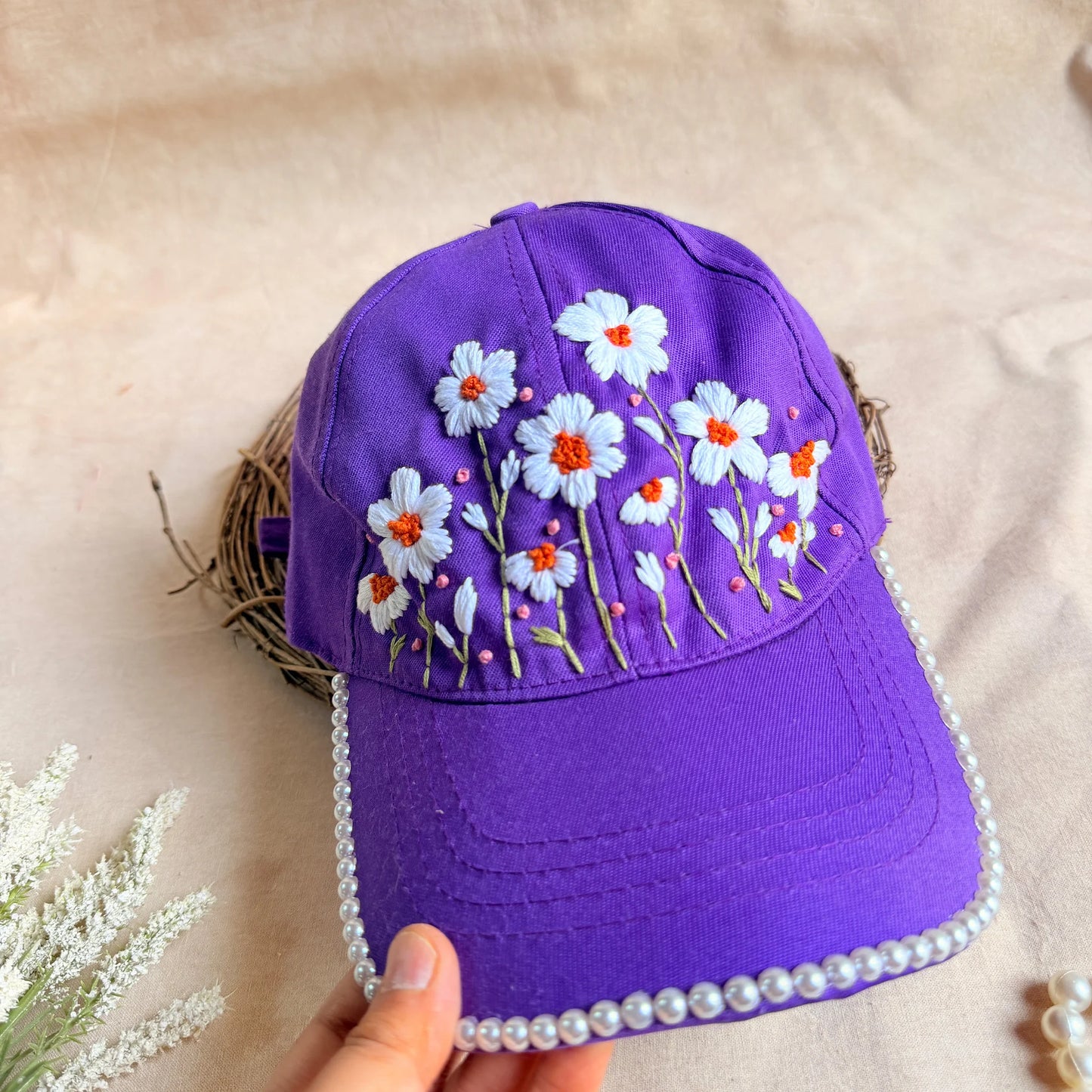Violet Vasant Hand Embroidered Floral Cap