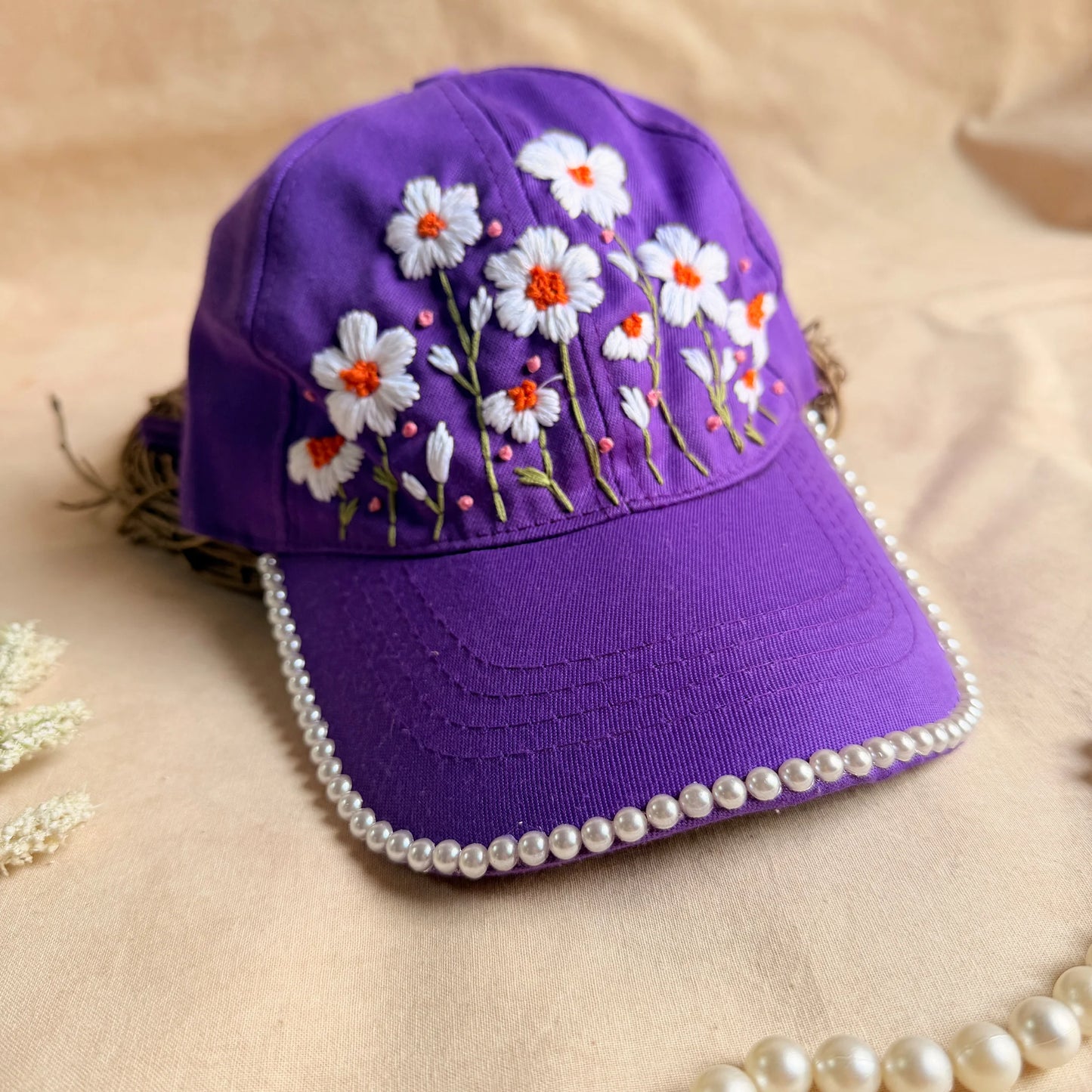 Violet Vasant Hand Embroidered Floral Cap