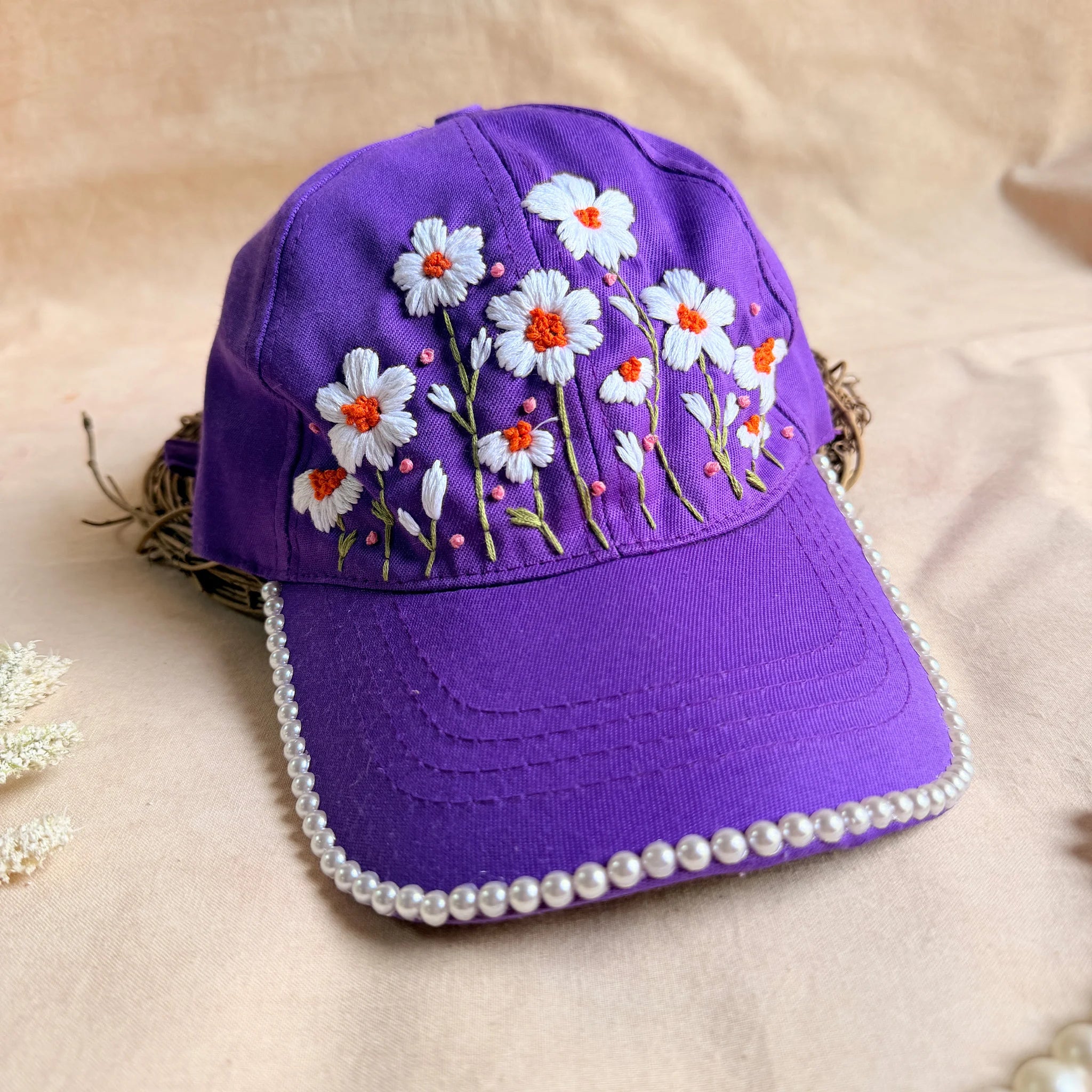 Violet Vasant Hand Embroidered Floral Cap
