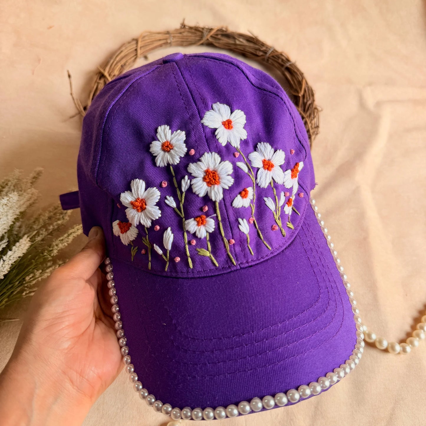 Violet Vasant Hand Embroidered Floral Cap