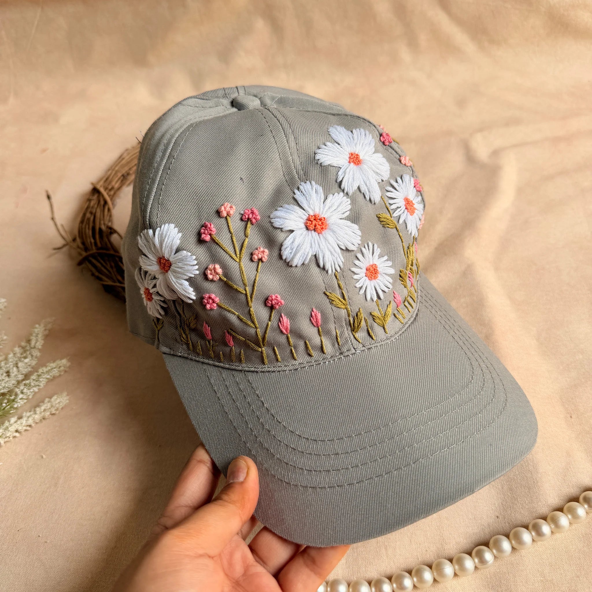 Greige Gul Personalized Hand Embroidered Cap