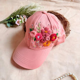 Blush Bloom Hand Embroidered Cap