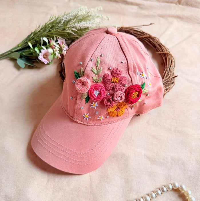 Blush Bloom Hand Embroidered Cap