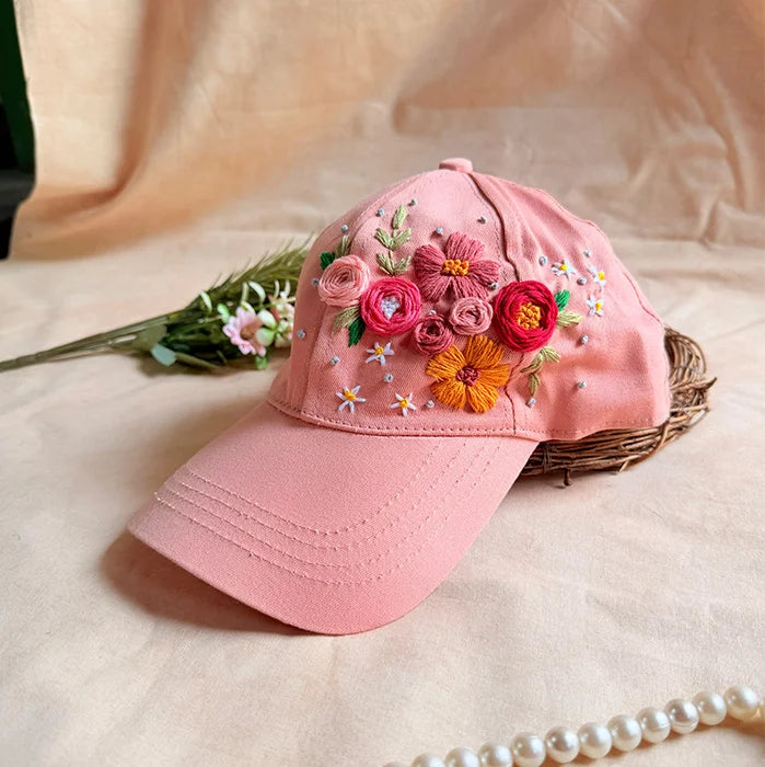 Blush Bloom Hand Embroidered Cap