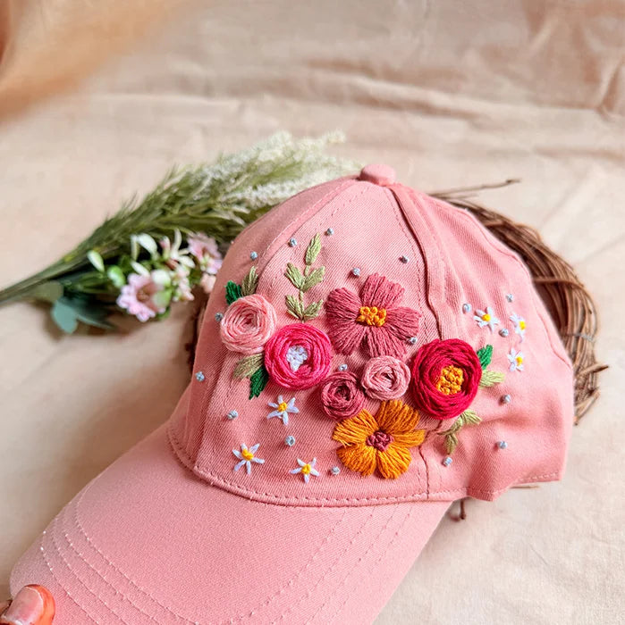 Blush Bloom Hand Embroidered Cap