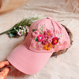 Blush Bloom Hand Embroidered Cap