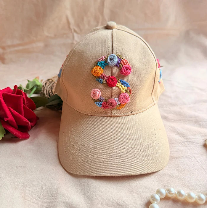 Sandstone Floral Initial Embroidered Cap