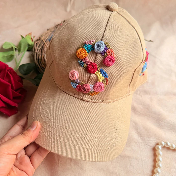 Sandstone Floral Initial Embroidered Cap