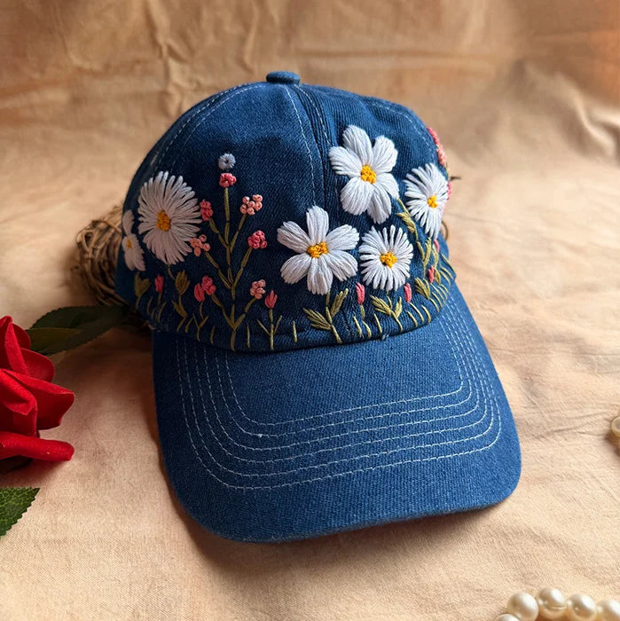 Daisy Meadow Hand Embroidered Cap