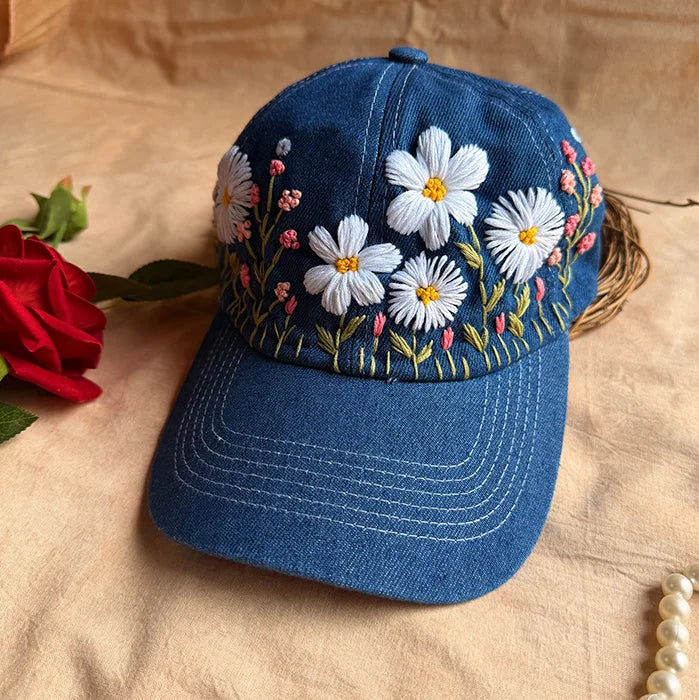 Daisy Meadow Hand Embroidered Cap