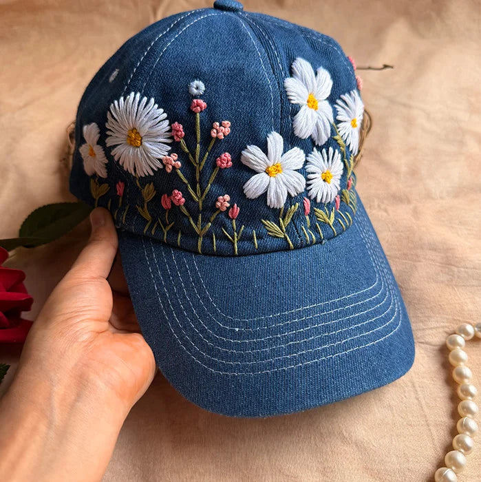 Daisy Meadow Hand Embroidered Cap