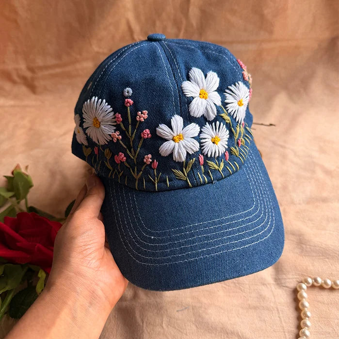 Daisy Meadow Hand Embroidered Cap