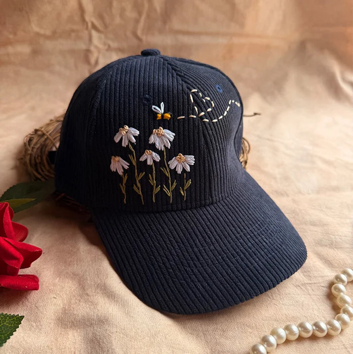Moonlit Meadow Hand Embroidered Corduroy Cap