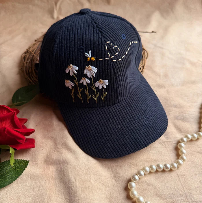 Moonlit Meadow Hand Embroidered Corduroy Cap