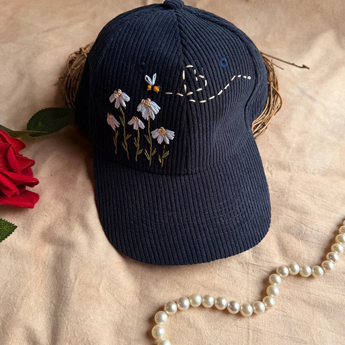 Moonlit Meadow Hand Embroidered Corduroy Cap