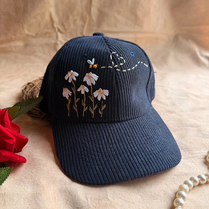 Moonlit Meadow Hand Embroidered Corduroy Cap