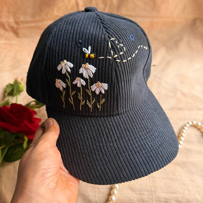 Moonlit Meadow Hand Embroidered Corduroy Cap