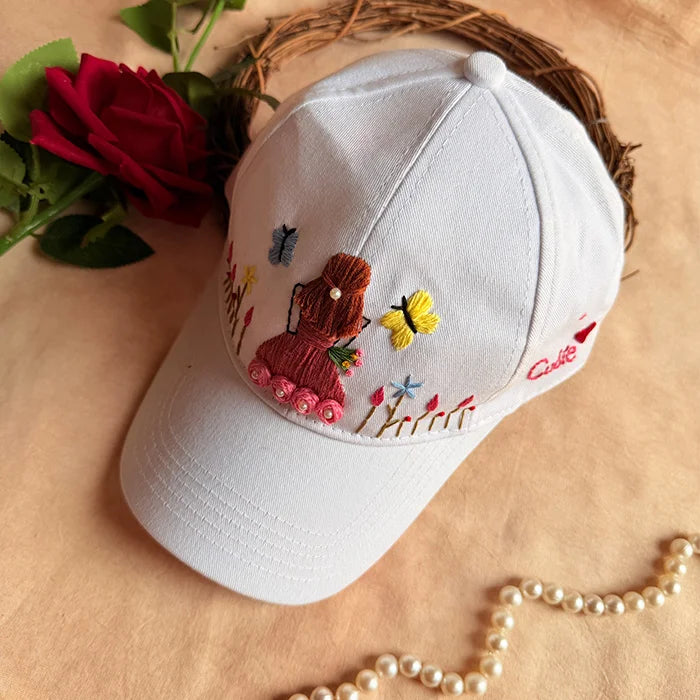 Gudiya's Garden Hand Embroidered Cap – White