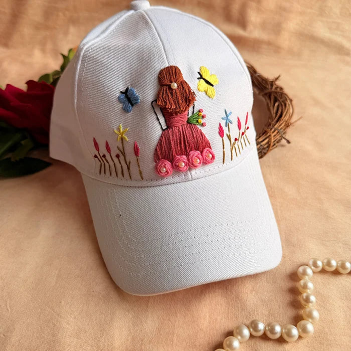 Gudiya's Garden Hand Embroidered Cap – White