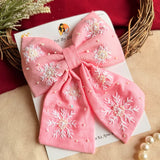Frozen Pink Hand Embroidered Statement Bow