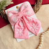 Frozen Pink Hand Embroidered Statement Bow