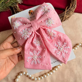 Frozen Pink Hand Embroidered Statement Bow