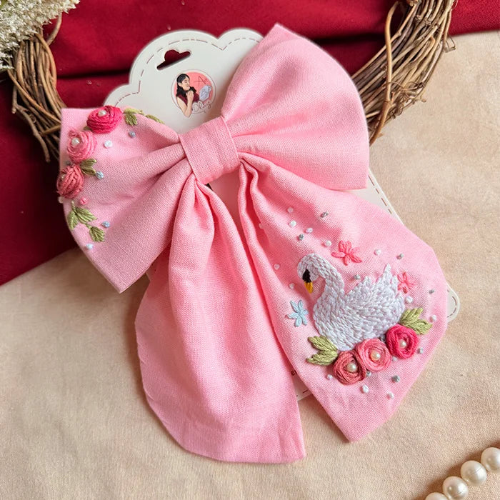 Swan Hand Embroidered Statement Bow