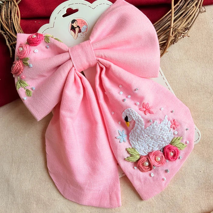 Swan Hand Embroidered Statement Bow