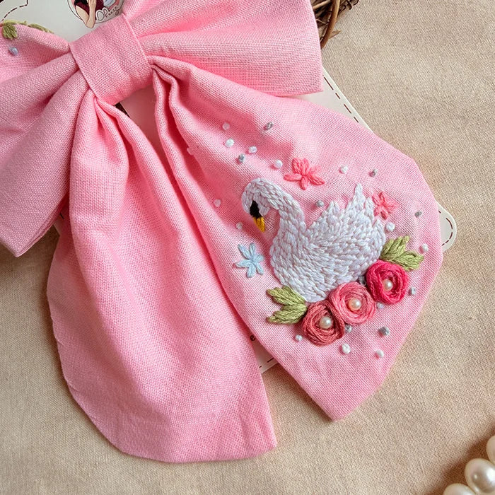 Swan Hand Embroidered Statement Bow