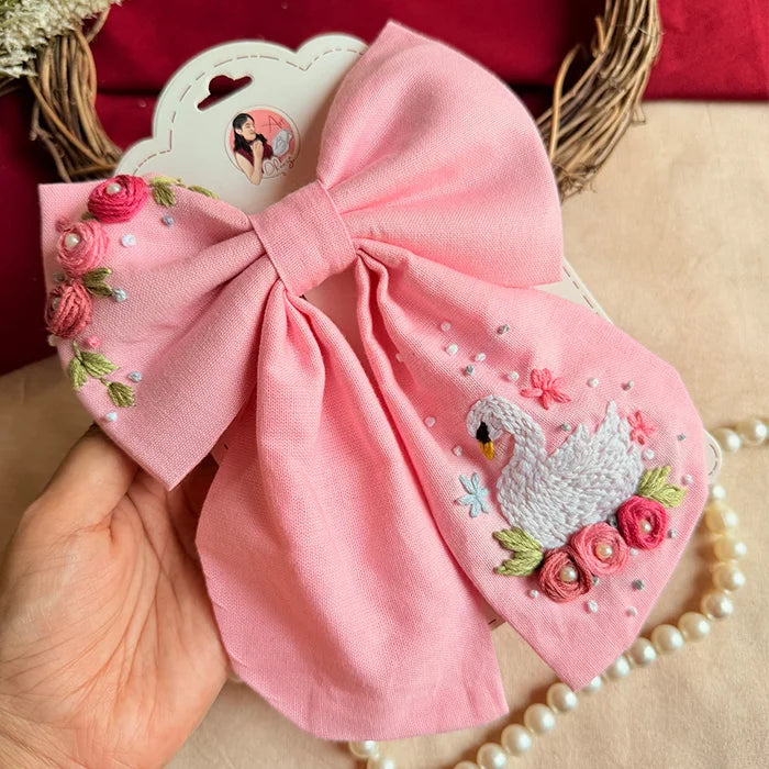 Swan Hand Embroidered Statement Bow
