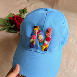 Nayra Personalized Hand-Embroidered Initial Summer Cap | Custom Floral Letter Cap