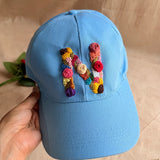 Nayra Personalized Hand-Embroidered Initial Summer Cap | Custom Floral Letter Cap