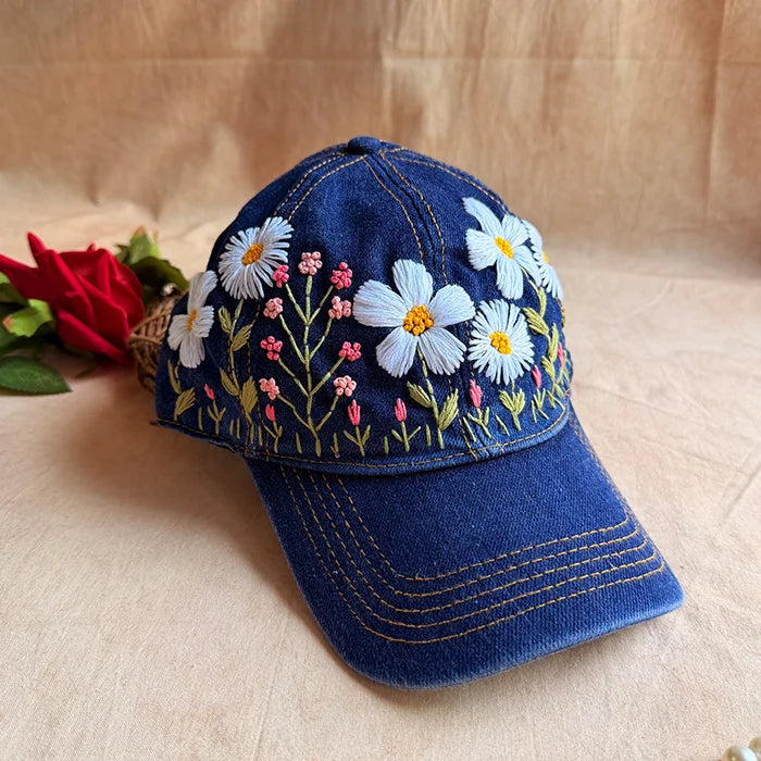 Daisy Meadow Hand Embroidered Cap