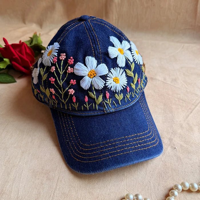 Daisy Meadow Hand Embroidered Cap