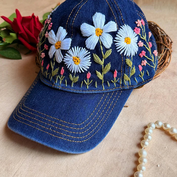 Daisy Meadow Hand Embroidered Cap