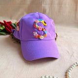 Rosy Initial Hand-Embroidered Lavender Summer Cap | Personalized Floral Initial Cap for Women