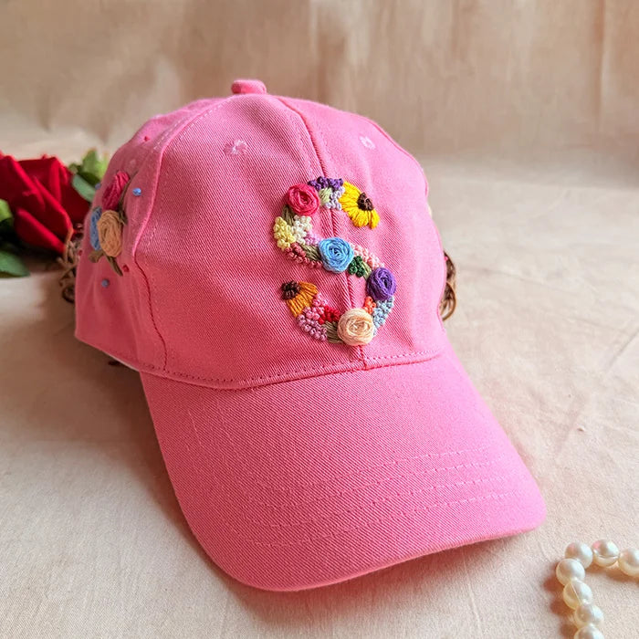 Rosy Initial Baby pink  Pink Summer Cap | Personalized Floral Initial Cap for Women
