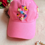 Rosy Initial Baby pink  Pink Summer Cap | Personalized Floral Initial Cap for Women