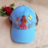 Garden Girl Personalized Sky Blue Summer Cap | Handmade Floral Cap for Women