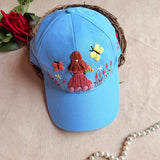 Garden Girl Personalized Sky Blue Summer Cap | Handmade Floral Cap for Women