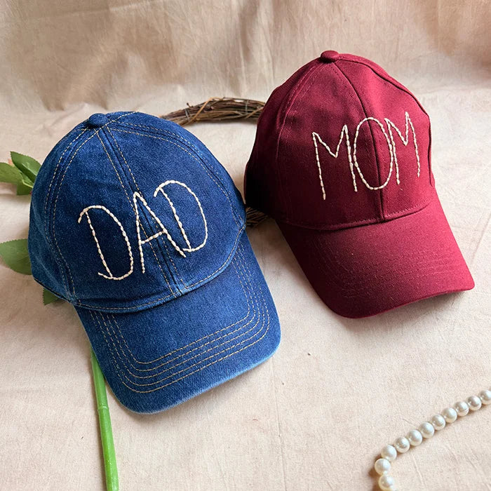 Mom & Dad Summer Cap – The Roots Collection | Hand-Embroidered Personalized Caps Set